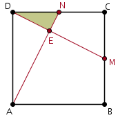 Cuadrado, puntos medios M y N, calcular área DNE